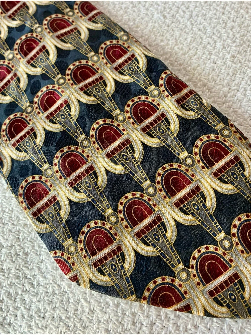 Pavia Made in Italy 100% Silk Tie With Gold and Burgundy Art Deco Pattern